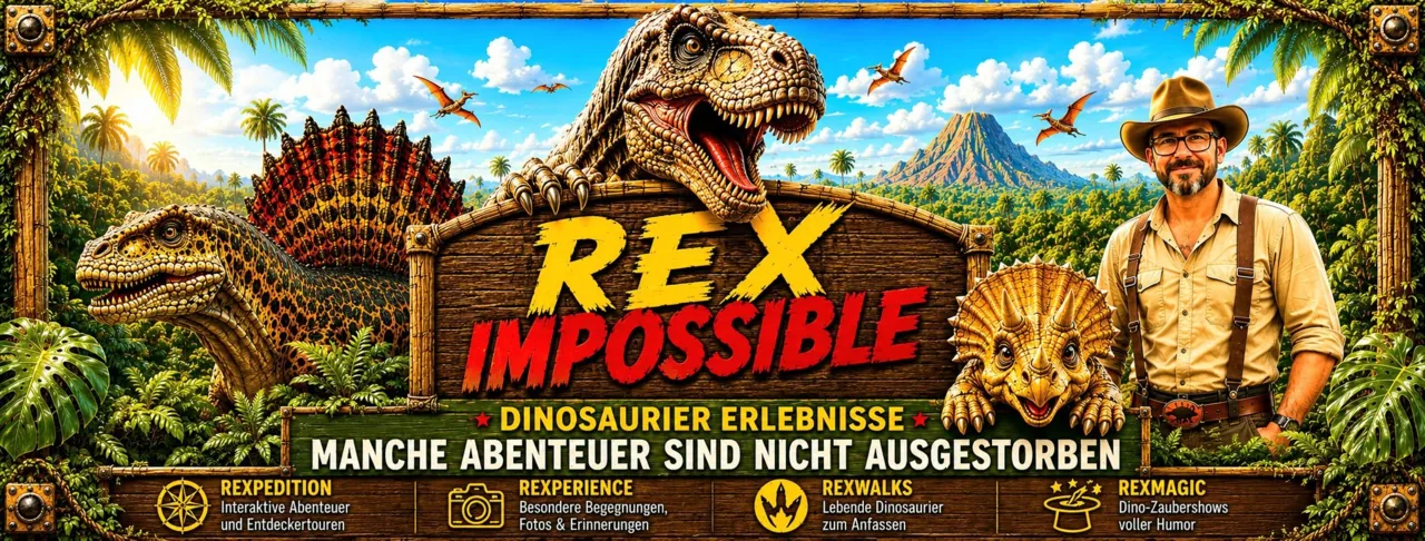 Rex Impossible – Walker und Fred mit den Dinosauriern Magnus, Barny, Trudi und Spencer im Dschungel