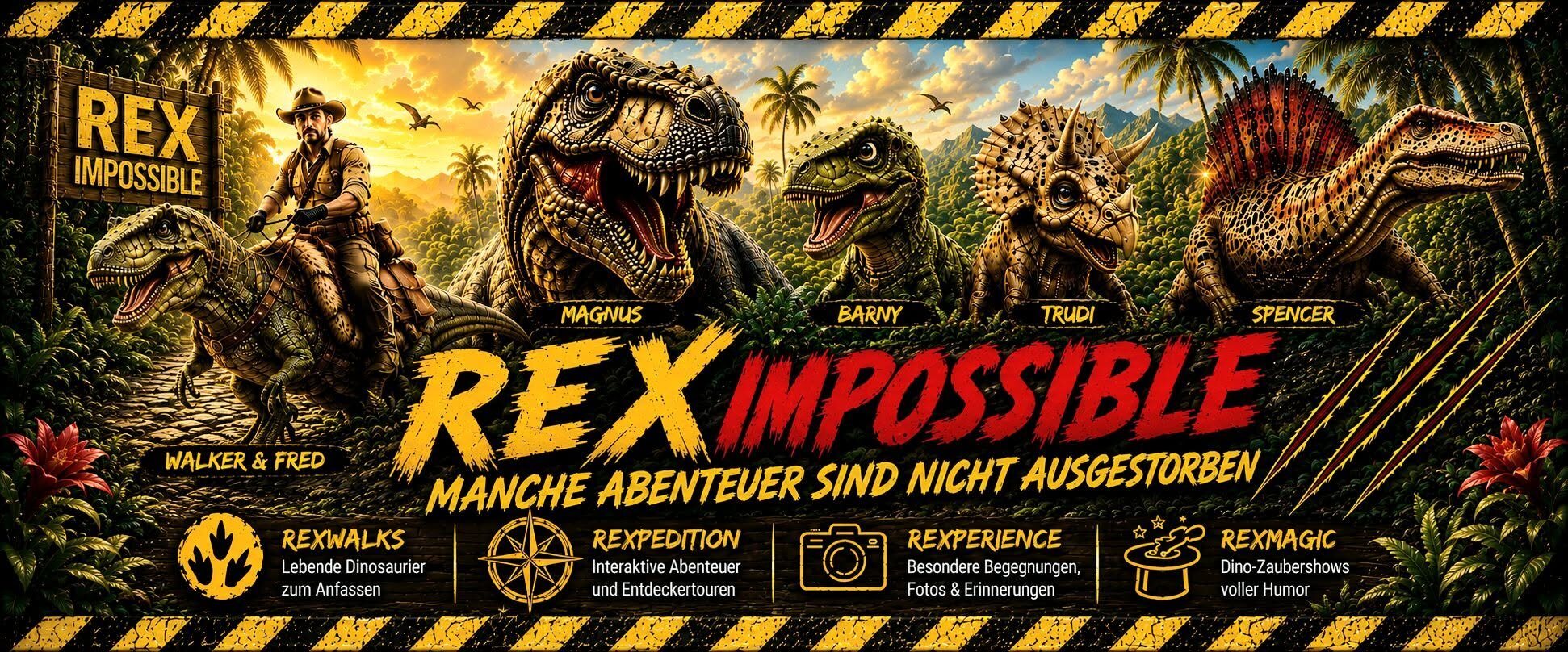 Rex Impossible – Walker und Fred mit den Dinosauriern Magnus, Barny, Trudi und Spencer im Dschungel